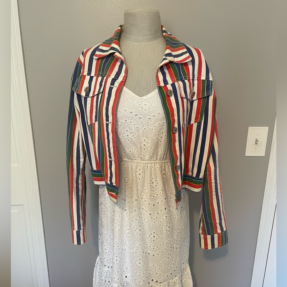 Colorful Striped Denim Jacket
